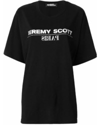 schwarzes und weißes bedrucktes T-Shirt mit einem Rundhalsausschnitt von Jeremy Scott