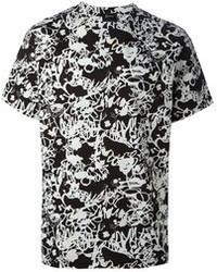 schwarzes und weißes bedrucktes T-Shirt mit einem Rundhalsausschnitt von Jil Sander