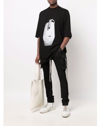 schwarzes und weißes bedrucktes T-Shirt mit einem Rundhalsausschnitt von Rick Owens DRKSHDW