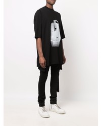 schwarzes und weißes bedrucktes T-Shirt mit einem Rundhalsausschnitt von Rick Owens DRKSHDW