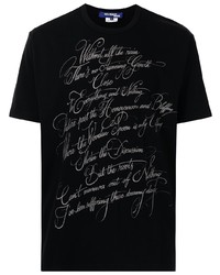schwarzes und weißes bedrucktes T-Shirt mit einem Rundhalsausschnitt von Junya Watanabe MAN