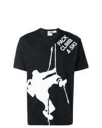schwarzes und weißes bedrucktes T-Shirt mit einem Rundhalsausschnitt von Junya Watanabe MAN