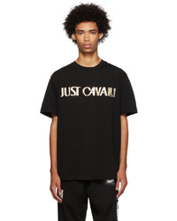 schwarzes und weißes bedrucktes T-Shirt mit einem Rundhalsausschnitt von Just Cavalli