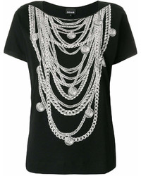 schwarzes und weißes bedrucktes T-Shirt mit einem Rundhalsausschnitt von Just Cavalli