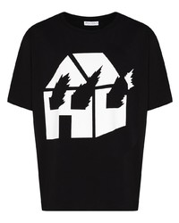 schwarzes und weißes bedrucktes T-Shirt mit einem Rundhalsausschnitt von JW Anderson