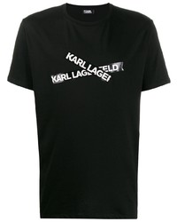 schwarzes und weißes bedrucktes T-Shirt mit einem Rundhalsausschnitt von Karl Lagerfeld