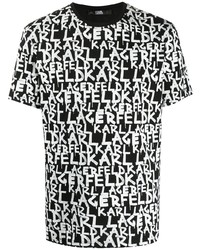 schwarzes und weißes bedrucktes T-Shirt mit einem Rundhalsausschnitt von Karl Lagerfeld