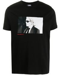 schwarzes und weißes bedrucktes T-Shirt mit einem Rundhalsausschnitt von Karl Lagerfeld