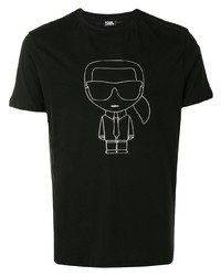 schwarzes und weißes bedrucktes T-Shirt mit einem Rundhalsausschnitt von Karl Lagerfeld