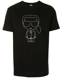 schwarzes und weißes bedrucktes T-Shirt mit einem Rundhalsausschnitt von Karl Lagerfeld