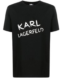 schwarzes und weißes bedrucktes T-Shirt mit einem Rundhalsausschnitt von Karl Lagerfeld