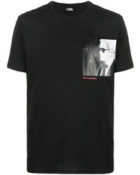 schwarzes und weißes bedrucktes T-Shirt mit einem Rundhalsausschnitt von Karl Lagerfeld