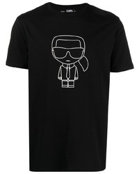 schwarzes und weißes bedrucktes T-Shirt mit einem Rundhalsausschnitt von Karl Lagerfeld