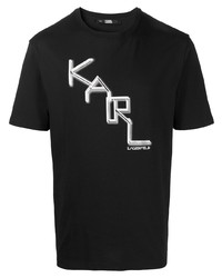 schwarzes und weißes bedrucktes T-Shirt mit einem Rundhalsausschnitt von Karl Lagerfeld