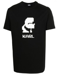 schwarzes und weißes bedrucktes T-Shirt mit einem Rundhalsausschnitt von Karl Lagerfeld