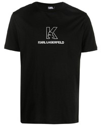 schwarzes und weißes bedrucktes T-Shirt mit einem Rundhalsausschnitt von Karl Lagerfeld