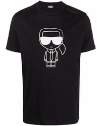 schwarzes und weißes bedrucktes T-Shirt mit einem Rundhalsausschnitt von Karl Lagerfeld