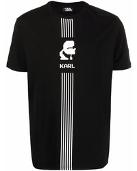 schwarzes und weißes bedrucktes T-Shirt mit einem Rundhalsausschnitt von Karl Lagerfeld