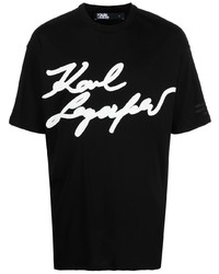 schwarzes und weißes bedrucktes T-Shirt mit einem Rundhalsausschnitt von Karl Lagerfeld