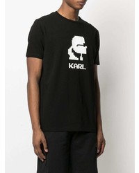 schwarzes und weißes bedrucktes T-Shirt mit einem Rundhalsausschnitt von Karl Lagerfeld