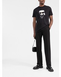 schwarzes und weißes bedrucktes T-Shirt mit einem Rundhalsausschnitt von Karl Lagerfeld