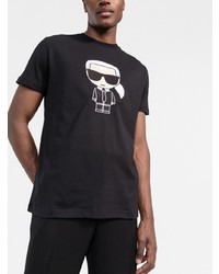 schwarzes und weißes bedrucktes T-Shirt mit einem Rundhalsausschnitt von Karl Lagerfeld