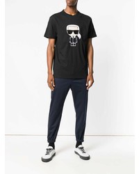 schwarzes und weißes bedrucktes T-Shirt mit einem Rundhalsausschnitt von Karl Lagerfeld