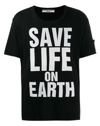 schwarzes und weißes bedrucktes T-Shirt mit einem Rundhalsausschnitt von Katharine Hamnett London
