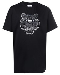 schwarzes und weißes bedrucktes T-Shirt mit einem Rundhalsausschnitt von Kenzo