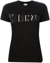 schwarzes und weißes bedrucktes T-Shirt mit einem Rundhalsausschnitt von Kenzo