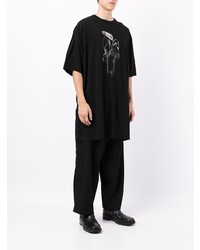 schwarzes und weißes bedrucktes T-Shirt mit einem Rundhalsausschnitt von Yohji Yamamoto