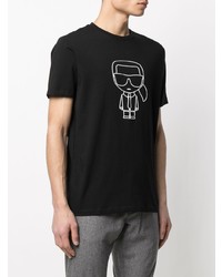 schwarzes und weißes bedrucktes T-Shirt mit einem Rundhalsausschnitt von Karl Lagerfeld