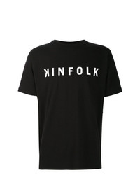 schwarzes und weißes bedrucktes T-Shirt mit einem Rundhalsausschnitt von Kinfolk