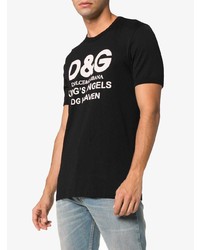 schwarzes und weißes bedrucktes T-Shirt mit einem Rundhalsausschnitt von Dolce & Gabbana