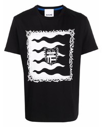 schwarzes und weißes bedrucktes T-Shirt mit einem Rundhalsausschnitt von Koché