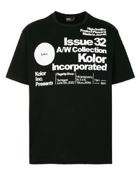 schwarzes und weißes bedrucktes T-Shirt mit einem Rundhalsausschnitt von Kolor