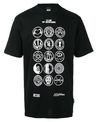 schwarzes und weißes bedrucktes T-Shirt mit einem Rundhalsausschnitt von Ktz