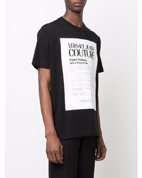 schwarzes und weißes bedrucktes T-Shirt mit einem Rundhalsausschnitt von VERSACE JEANS COUTURE