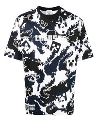 schwarzes und weißes bedrucktes T-Shirt mit einem Rundhalsausschnitt von Lacoste