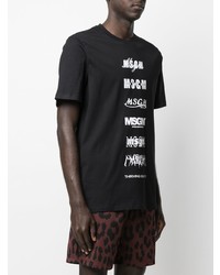 schwarzes und weißes bedrucktes T-Shirt mit einem Rundhalsausschnitt von MSGM