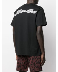 schwarzes und weißes bedrucktes T-Shirt mit einem Rundhalsausschnitt von MSGM