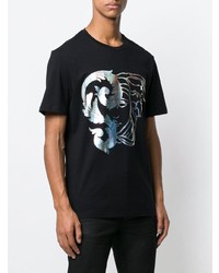 schwarzes und weißes bedrucktes T-Shirt mit einem Rundhalsausschnitt von Versace Collection