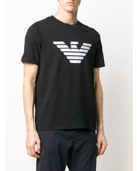 schwarzes und weißes bedrucktes T-Shirt mit einem Rundhalsausschnitt von Emporio Armani