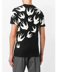 schwarzes und weißes bedrucktes T-Shirt mit einem Rundhalsausschnitt von McQ Alexander McQueen