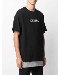 schwarzes und weißes bedrucktes T-Shirt mit einem Rundhalsausschnitt von Iceberg