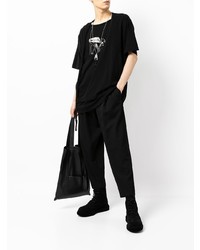 schwarzes und weißes bedrucktes T-Shirt mit einem Rundhalsausschnitt von Yohji Yamamoto