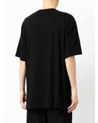 schwarzes und weißes bedrucktes T-Shirt mit einem Rundhalsausschnitt von Yohji Yamamoto