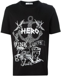 schwarzes und weißes bedrucktes T-Shirt mit einem Rundhalsausschnitt von Leitmotiv