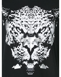 schwarzes und weißes bedrucktes T-Shirt mit einem Rundhalsausschnitt von Marcelo Burlon County of Milan