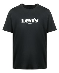 schwarzes und weißes bedrucktes T-Shirt mit einem Rundhalsausschnitt von Levi's